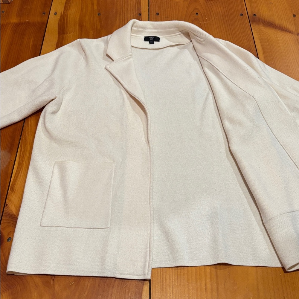 J CREW XXL 365 Ivory Merino Wool Notch Collar Sophie Open Front Blazer Jacket